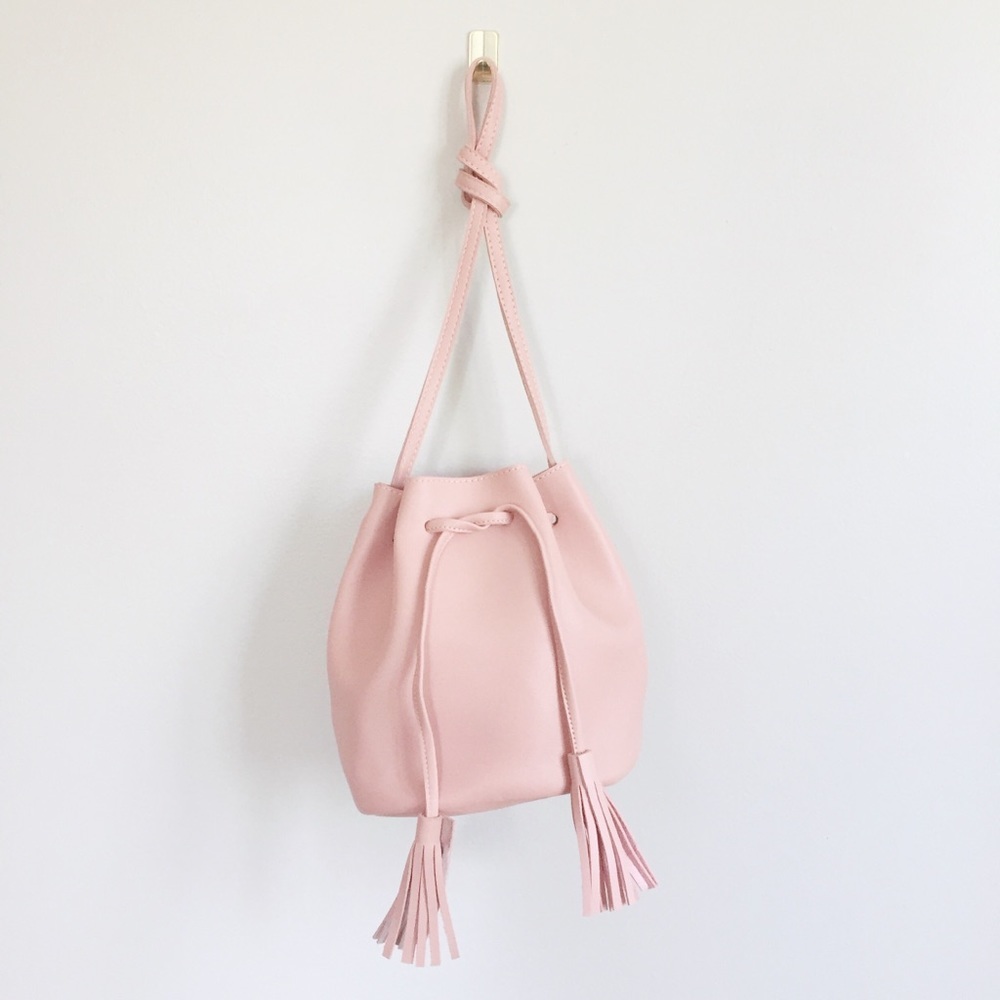 Boho Pink Drawstring Bucket Bag Crossbody Purse